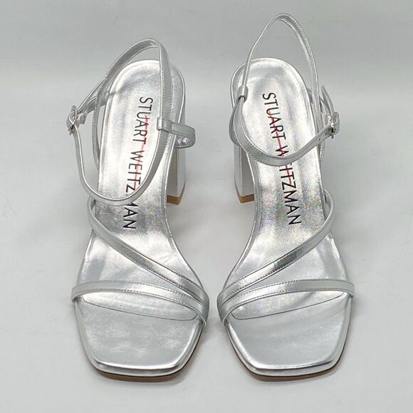Stuart Weitzman Oasis 85MM Metallic Leather Block-Heel Sandals size 6.5 - Picture 3 of 12
